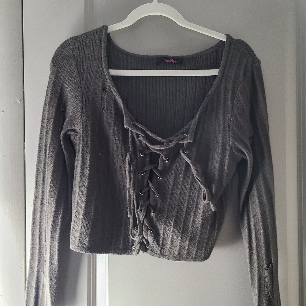 Olive green distressed sweater